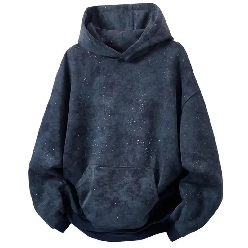 cloud tie‑dye pullover hoodie, classic hood with drawstring, front kangaroo pocket, ribbed cuffs and hem, loose oversized fit, soft faded wash texture, trendy casual street‑style long‑sleeve hooded sweatshirt # sohochic