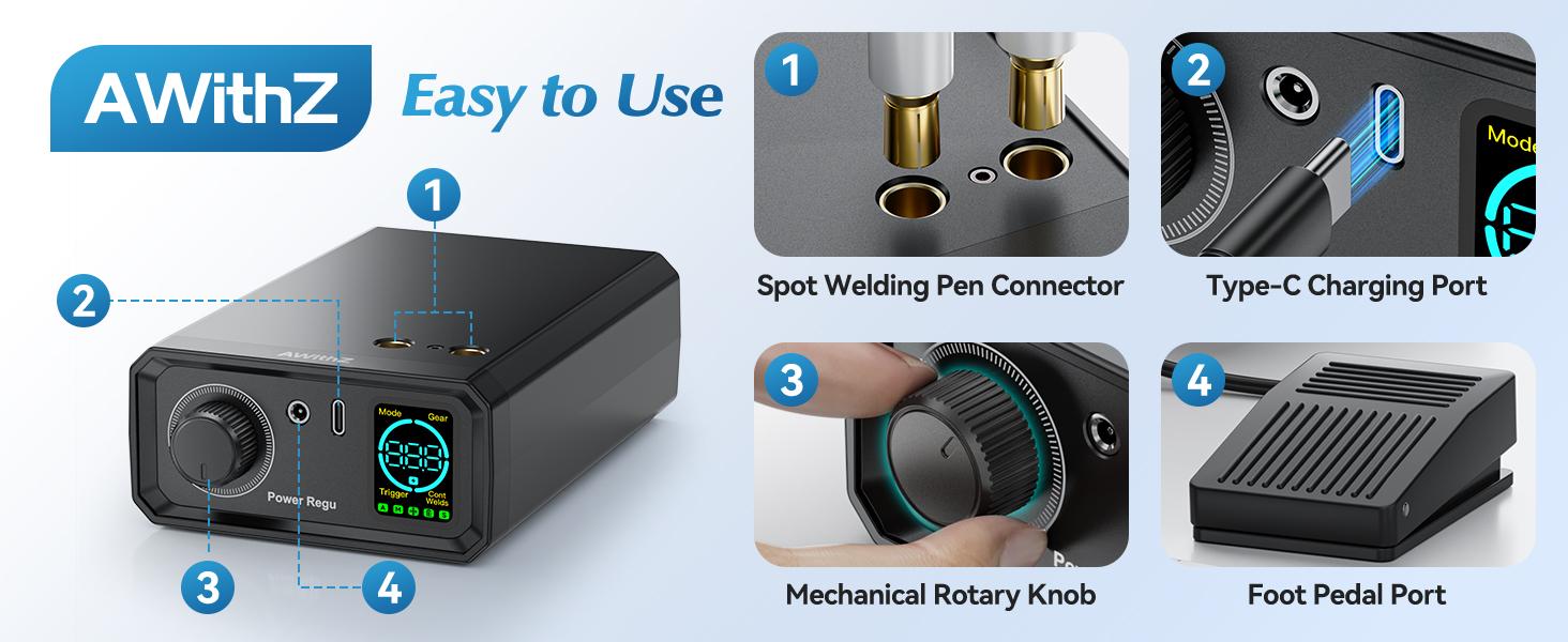 9000W Battery Spot Welder, Knob 100 Gears Foot Pedal Operated, 0.1-0.3mm Spot Welder with Dual Pulse Output, Spot Welder for DIY Battery Packs (UK1)