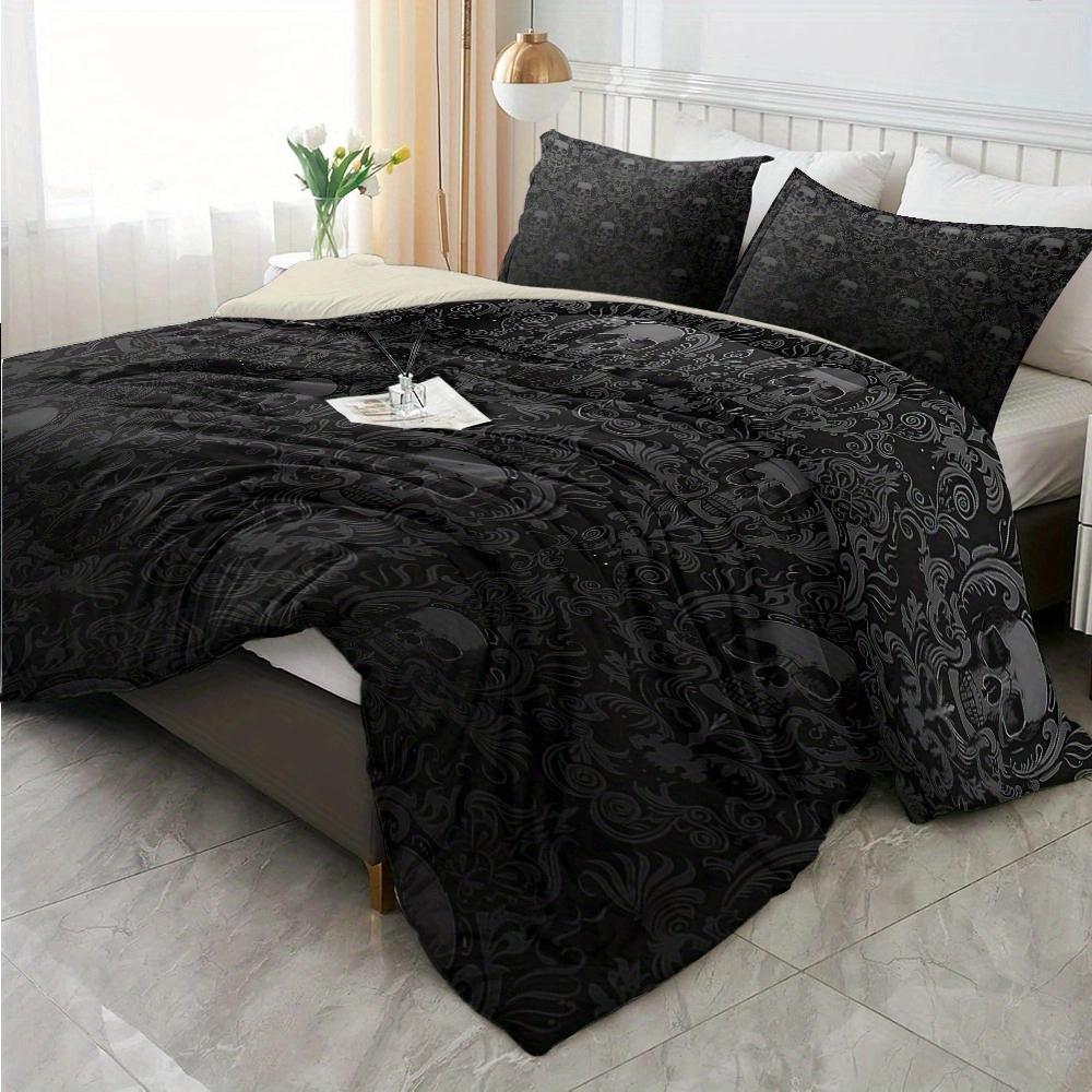 Skull & Floral Pattern Bedding Set, Including 1 Count Bedspread & Pillowcase without Filler, Soft Comfortable Bedding Set for Home Bedroom Duvet Cover Set