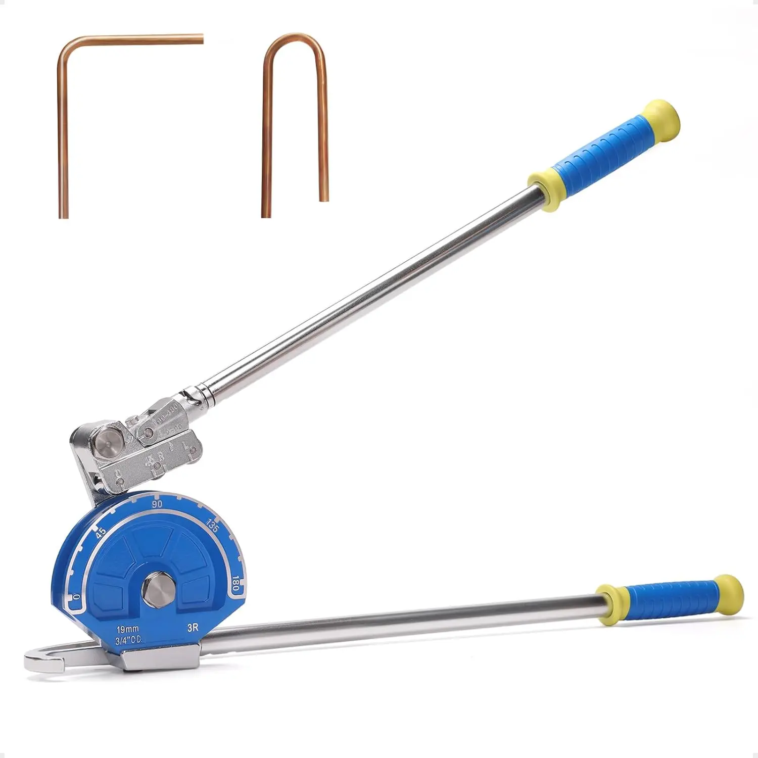 3/4" OD 180° Roller Tubing Bender| No-crossing extended handles, 3" bend radius, fits soft copper, aluminum & thin-wall steel tubing, for fuel & HVAC Pipe