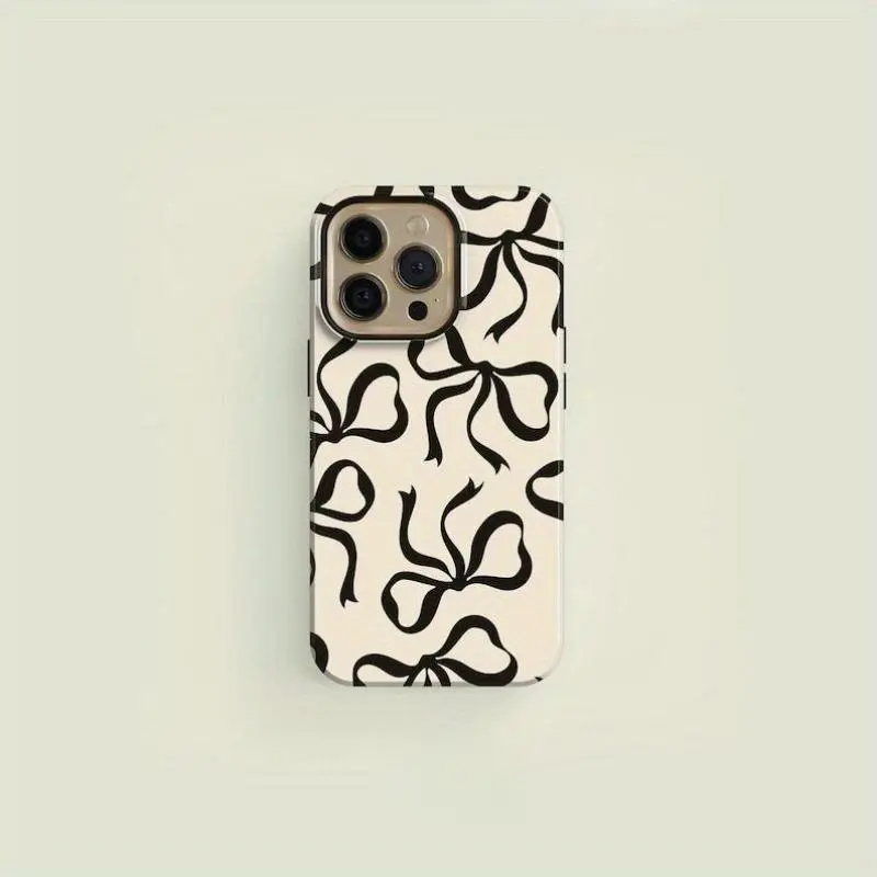 A Black Bow Cream-Colored Phone Case, Compatible with For iphone 17 pro case iphone 16 pro max case 15 14 13 12 11 & Samsung S25 Ultra, cute pretty phone cases, PC & TPU Hybrid Shockproof phone case - a Stylish And Creatively Designed New Phone