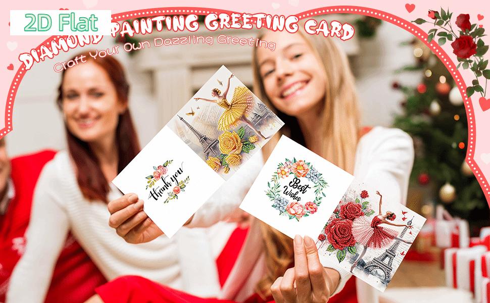 2D FLAT 6Pcs DIY Diamond Painting Greeting Card Set Rhinestone Diamond Art Mosaic Postcards for Festivals and CelebrationsDIY Diamond Painting Kit for Adults & Beginners, No Skills Needed. Sparkling Art to Brighten Rooms & Perfect Festive Gift