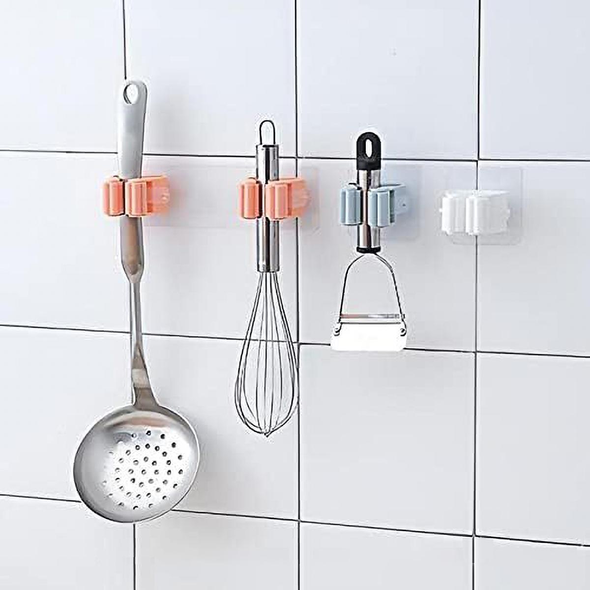 Wall Mounted Mop Storage Hook, Clear Multifunctional Storage Rack for Kitchen Utensils Broom and Toilet Brush, Home Organizer for Kitchen Bathroom,dorm room inspo,college dorm essentials,dorm haul
