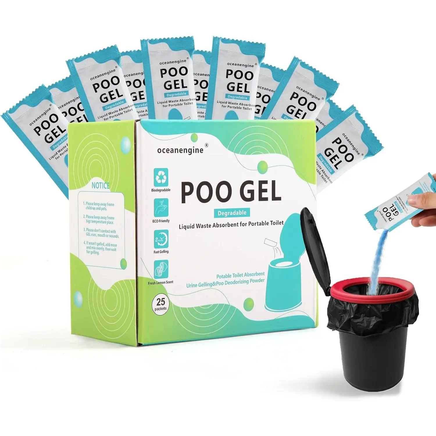 Portable Toilet Gel Powder, Unisex Super Absorbent Formula that Gels Waste, Large Capacity for Outdoor Camping and Hiking