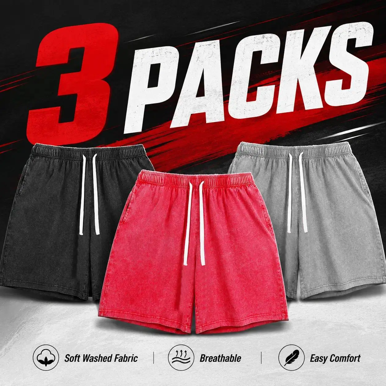 Men's 100% Cotton Vintage Washed Casual Shorts, Breathable Summer Outdoor Shorts with Adjustable Drawstring Waist and Pockets, Vintage Relaxed Holiday Leisure Beach Travel Lounge Shorts for Everyday Wear, Walking, Vacation and Outdoor Activities