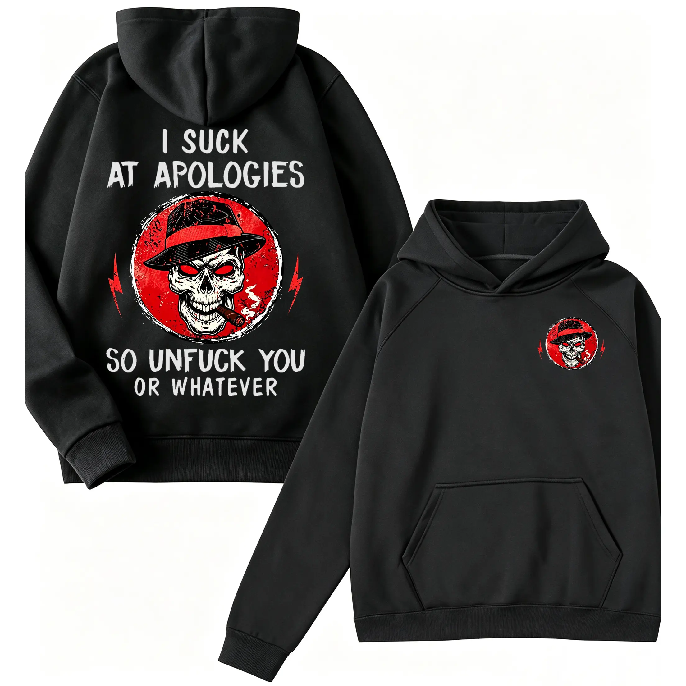? ? I SUCK AT APOLOGIES SO UNFUCK YOU OR WHATEVER Smoking Skull Print Men's Hoodie