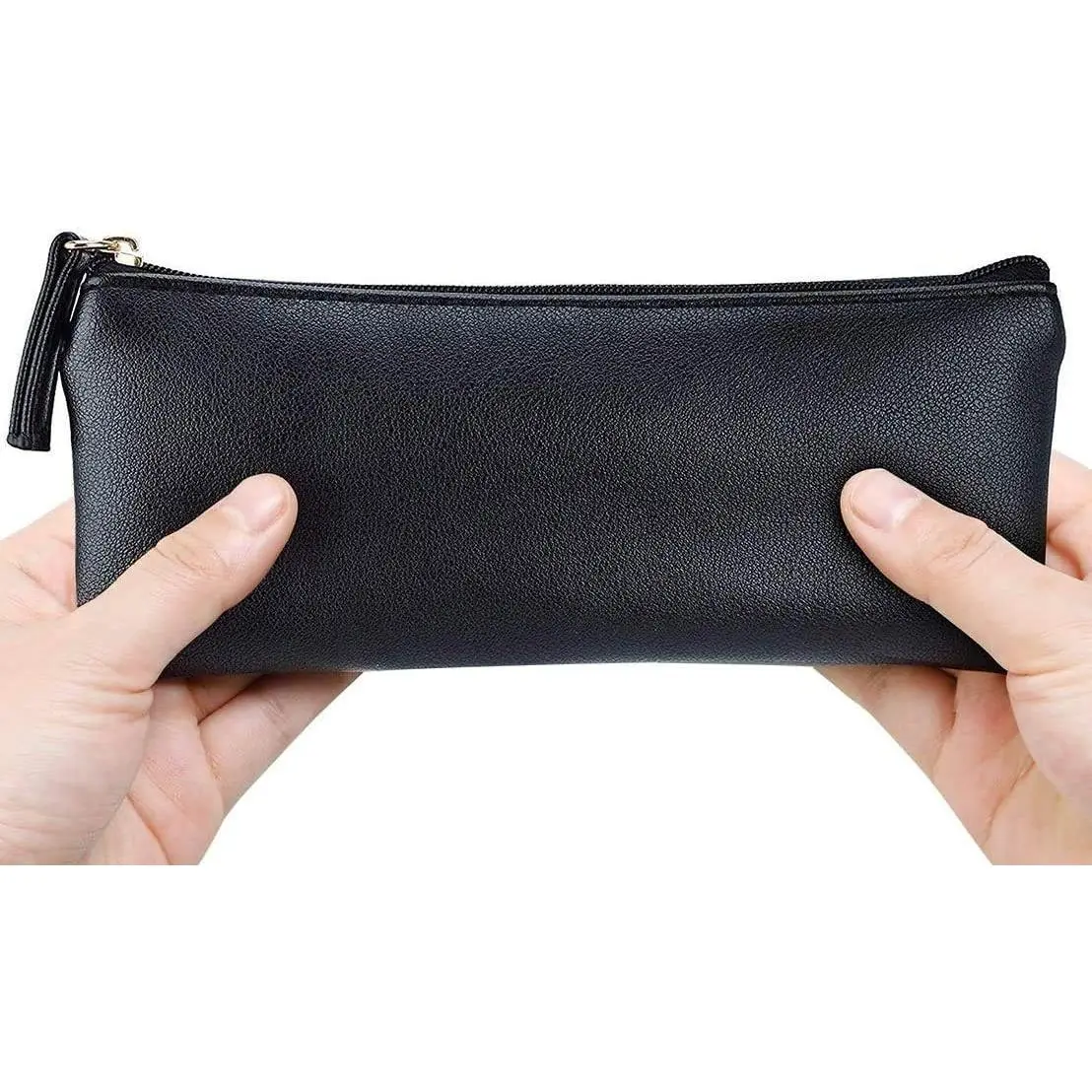 PU Leather Pencil Case, Small Zipper Pouch, Black | for Pencils, Pens, Markers, Makeup, , Change, Water-resistant PU, Smooth zip, compact for school office travel