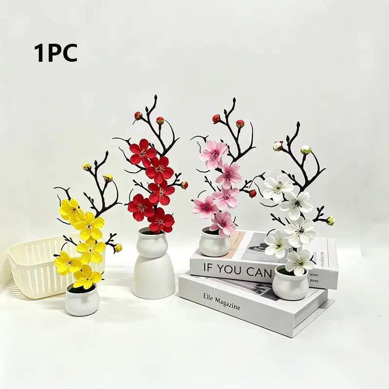 Artificial Plum Blossom Bonsai with Flower Pot, Realistic Lifelike Design, Decorative Artificial Flowers, Artificial Flower Decoration for Home & Office