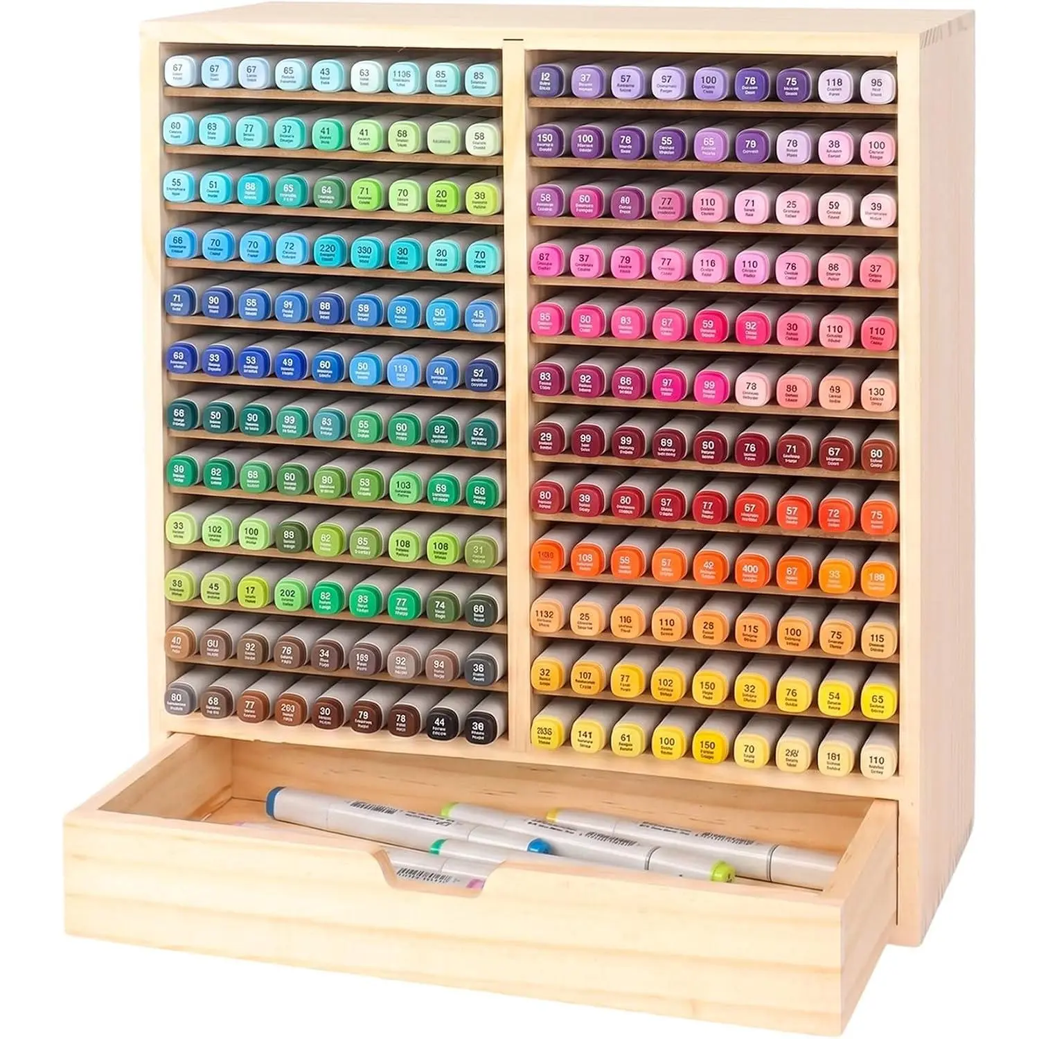 Marker Storage Organizer, 12-Tier 24-Slot for 220 Markers, Wooden Marker Organizer with Drawer, Pen Holder for  Classroom Office Art Supplies