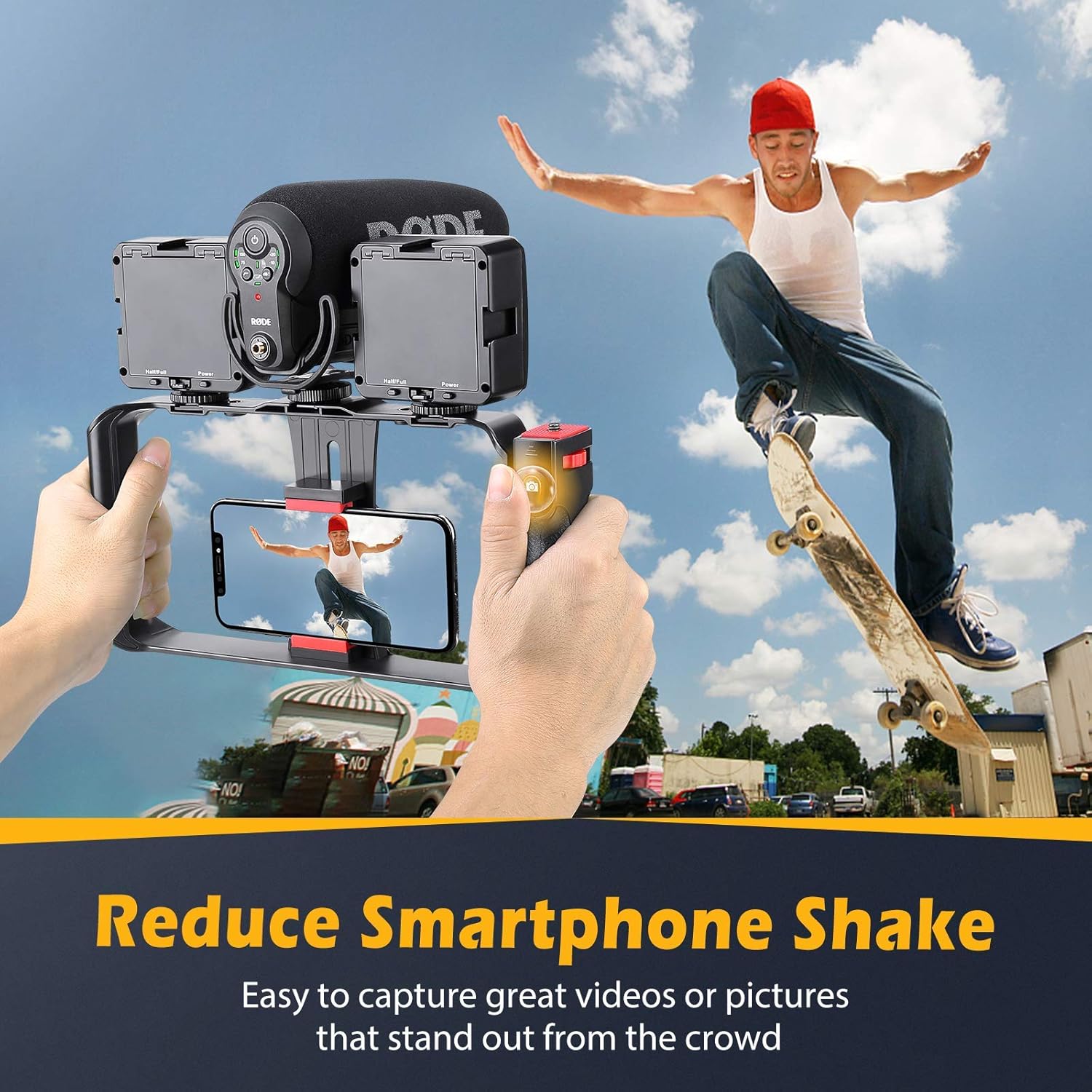 Smartphone Stabilizer Grip, Cellphone Video Rig Tripod Mount Holder, with  Remote Shutter for   and Android Smartphones