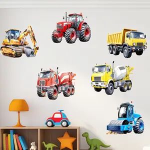 1pc, Wall Décor, DIY Engineering Vehicle Wall Stickers, Red, Yellow, Blue, and Orange Engineering Vehicle Decorative Stickers, Suitable for Bedroom, Living Room, Refrigerator, Door, and Window Home Decor Wall Decals, PVC Material, Self-Adhesive