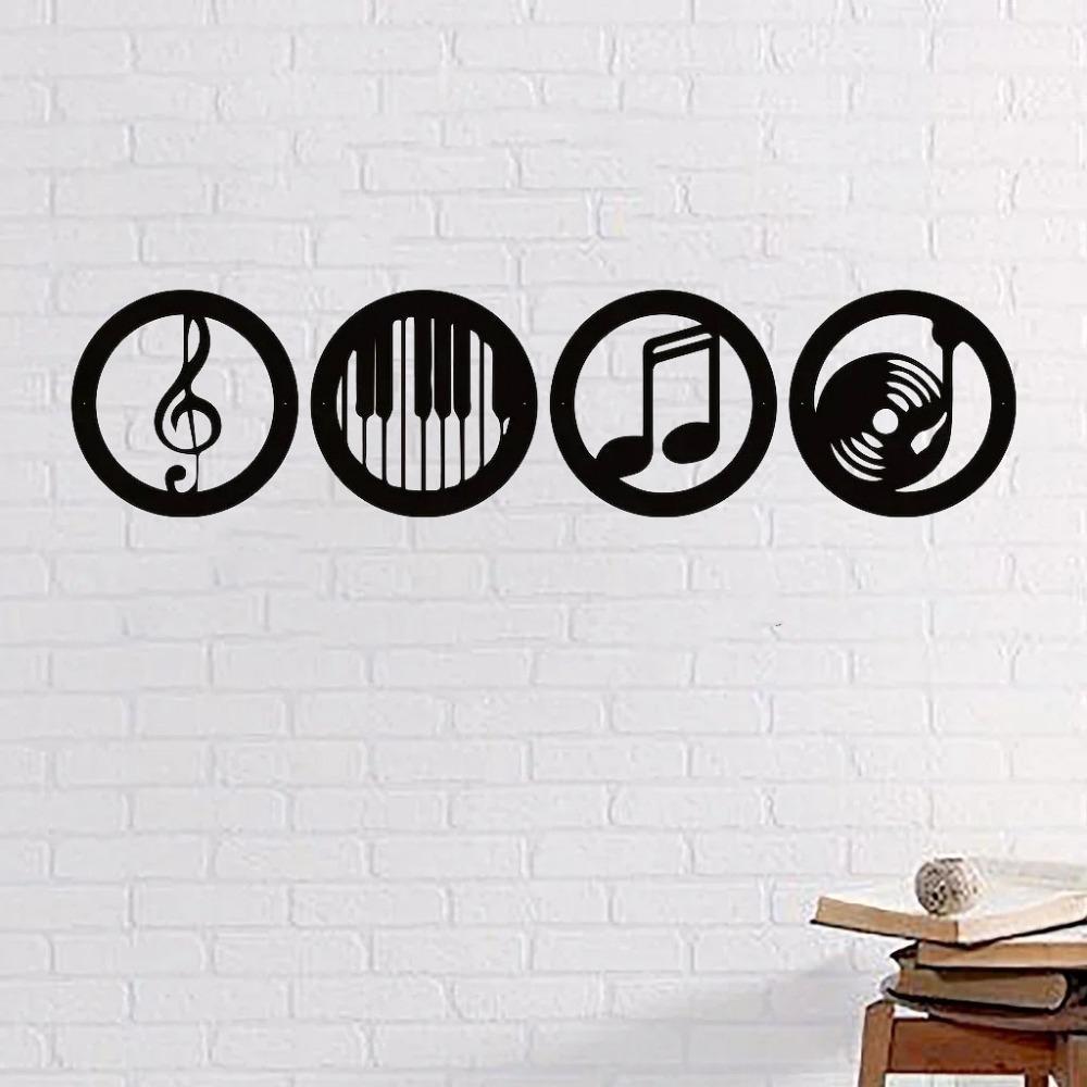 Music Note Design Wall Decor, 4 Counts/set Metal Wall Art, Wall Hanging Decor for Home Living Room Bedroom KTV, Hangable