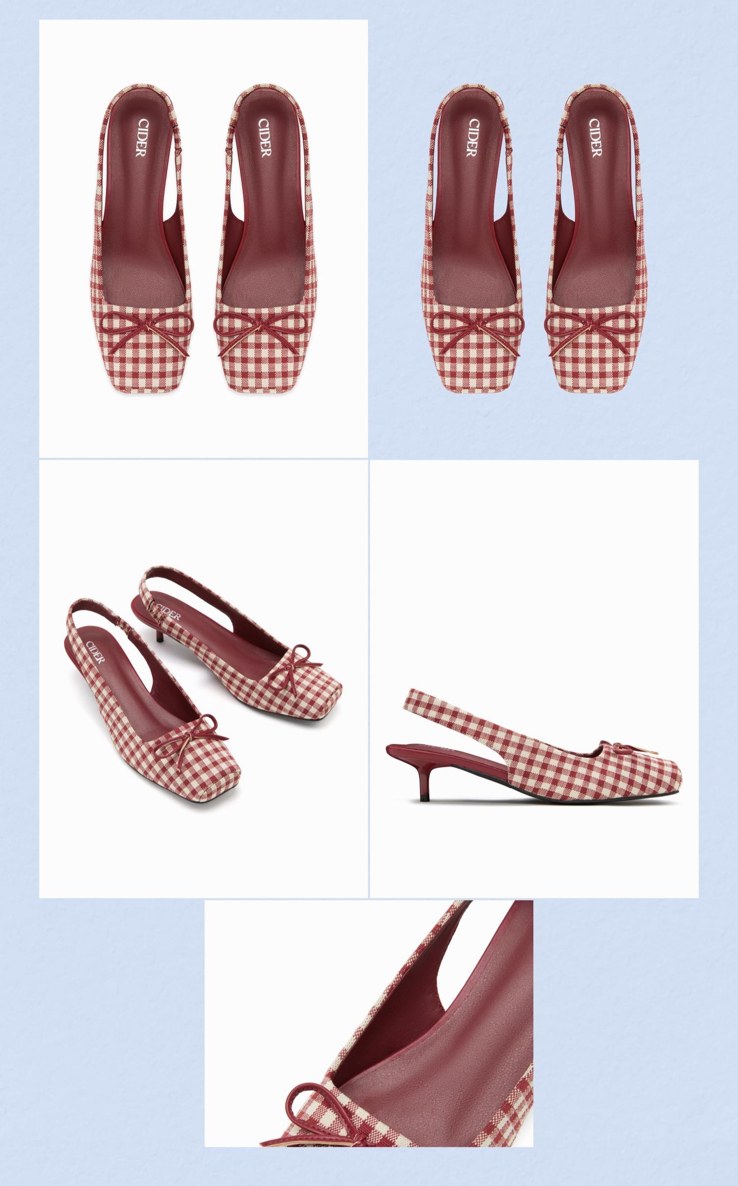 Cider BOWKNOT GINGHAM SLINGBACK HEELS