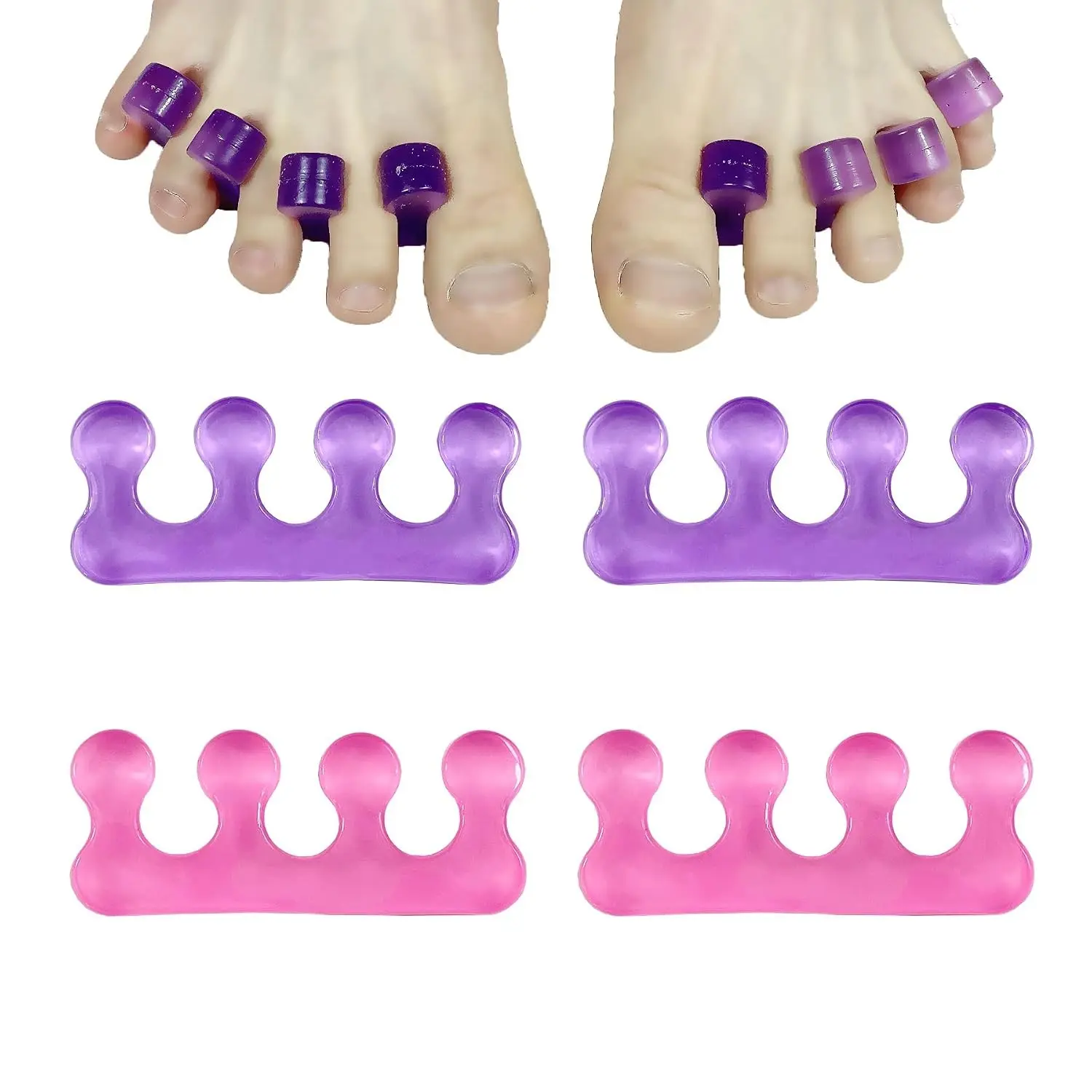 4Pcs Toe Separators Pedicure Kit - Easy Toenail & Finger Nail Polish Grooming Tool for Toes and Nails Separation