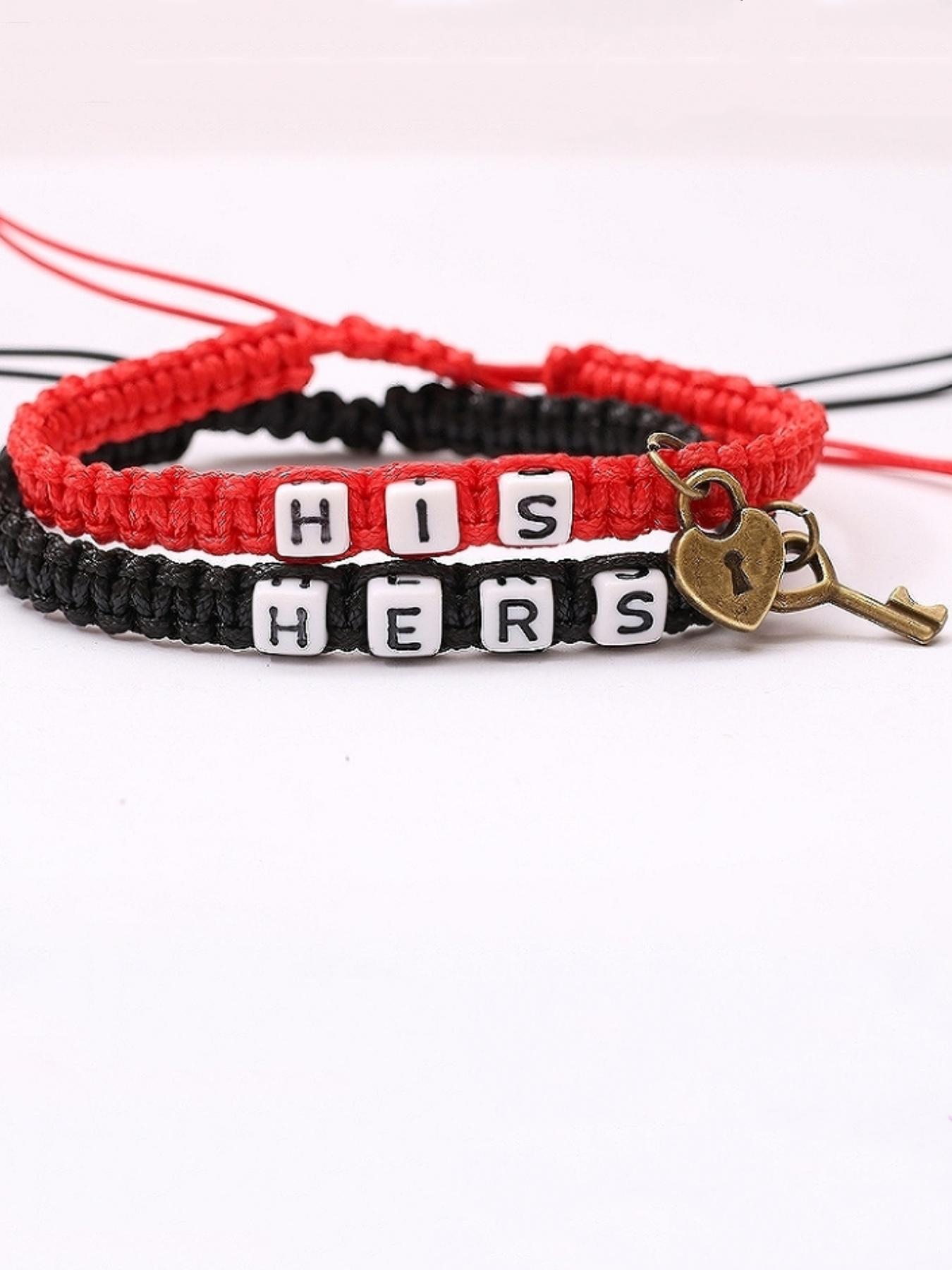 Couple Bracelet, Fashionable Letter Pattern Braided Bracelet for Women & Men, Trendy All-match & Exquisite for Birthday Gift, Personalized