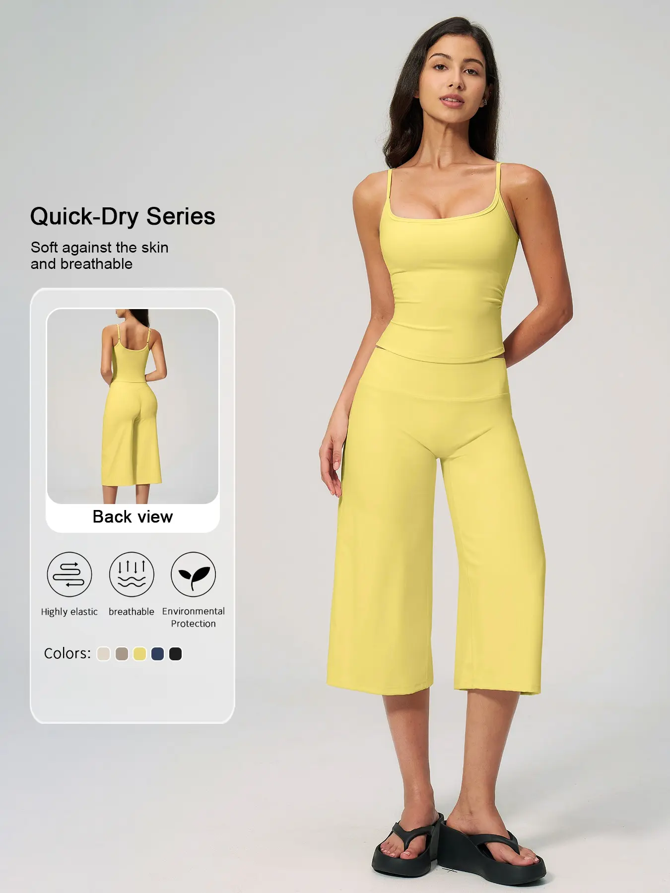 Women's Two-Piece Sportswear Set, Soft High-Elastic Fabric, Adjustable Straps, High-Waisted Wide-Leg Pants, Comfortable and Breathable, Activewear Workout Set