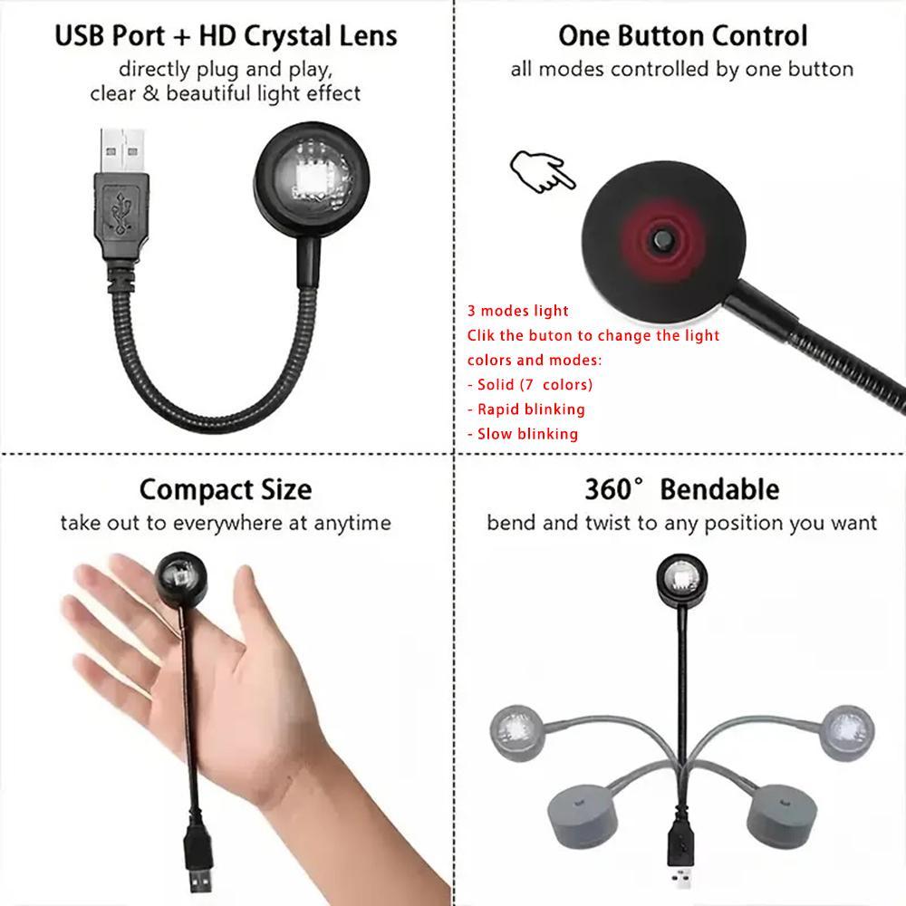 USB Powered 7 Colors LED Selfie Light, Portable USB Selfie Ambient Light, LED Sunset Projector Night Light, Selfie Background Light