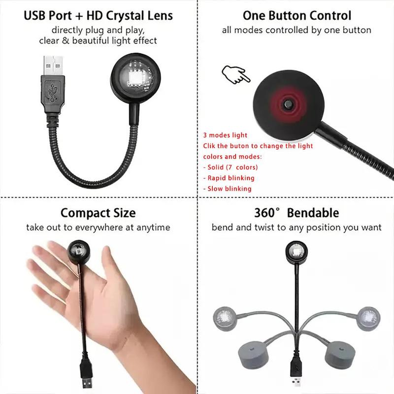 USB Powered 7 Colors LED Selfie Light, Portable USB Selfie Ambient Light, LED Sunset Projector Night Light, Selfie Background Light