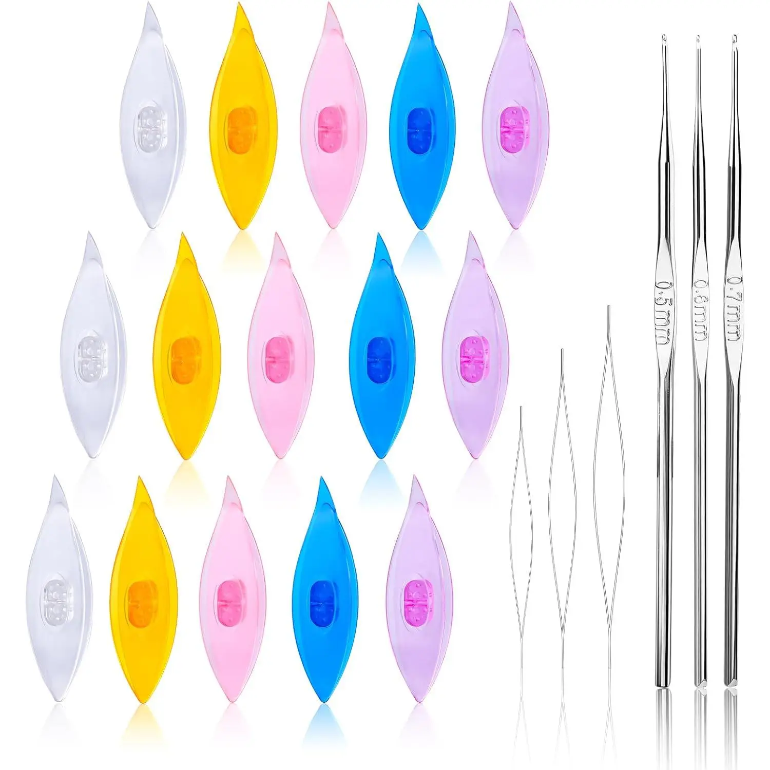 BUTUZE Tatting Shuttle Kit, 15 PCS Plastic Shuttle Set with Crochet Hooks and Beading Needles, Big Eye needles for DIY Craft Tool
