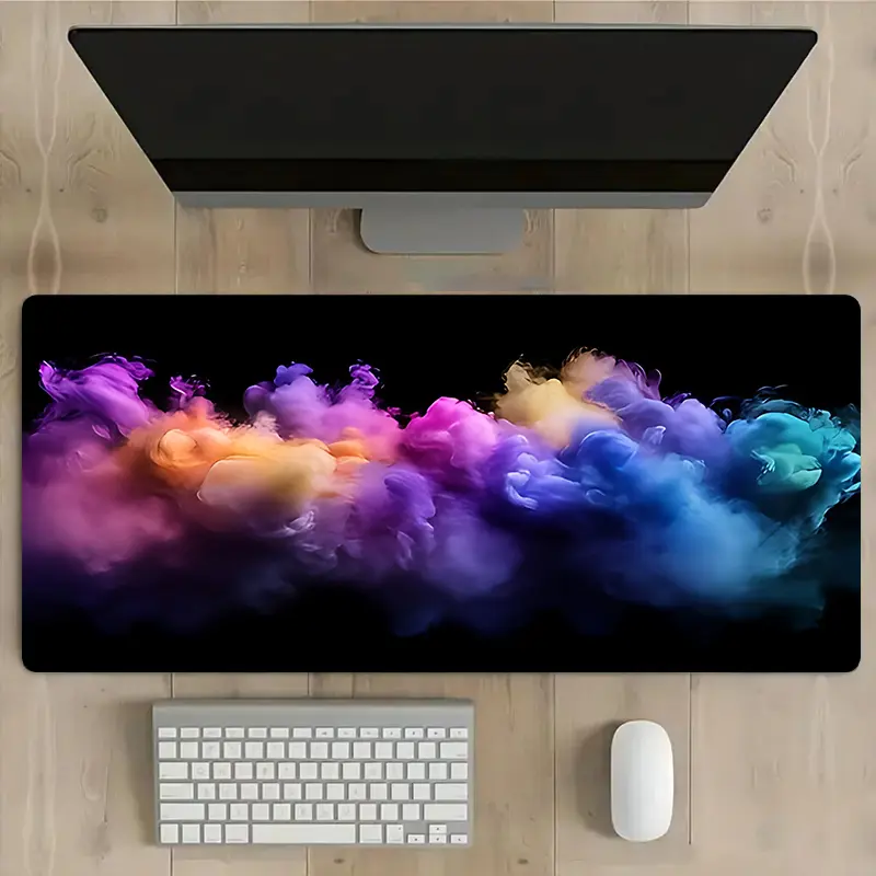 Extra-large non-slip gaming desk mat, with colorful smoke art mouse pad and keyboard base - rubber base, suitable for personal computers and office computers, durable non-slip surface, a great birthday gift for gamers and students