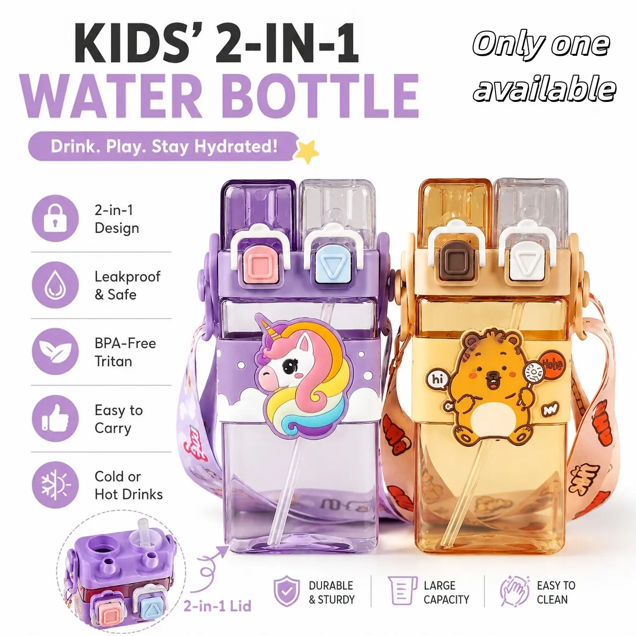Cartoon pattern children's drinking cup 1 large capacity water bottle two drinking methods home office school drinking cup with straw lanyard children's gift Cute Tumbler Wide Mouth Set Reusable Drinkware Portable Kid Water Bottle