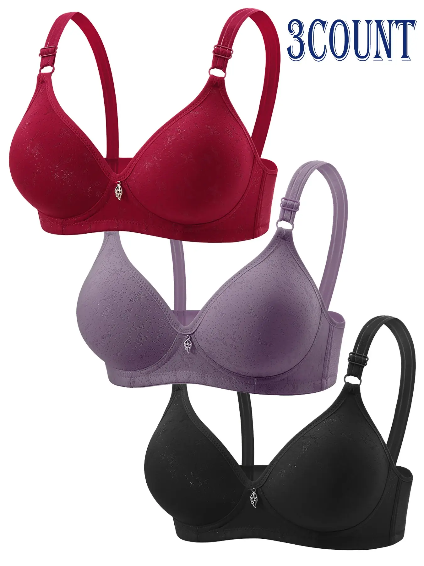 Set of Multiple Bras, Lightweight Elegant Wire-Free, Moisture-Wicking Fabric, Adjustable Straps, Suitable for Layering, Various Sizes Available
