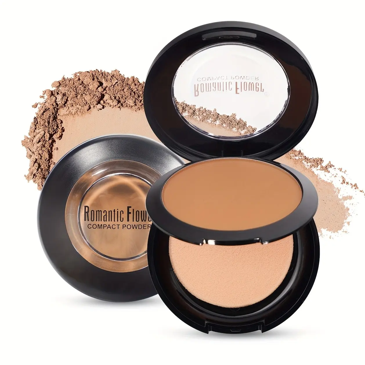 3 Shades Deep Compact Powder, Matte Finish Long-Lasting Waterproof, High Coverage Oil-Control Face Makeup Pressed Powder with Puff
