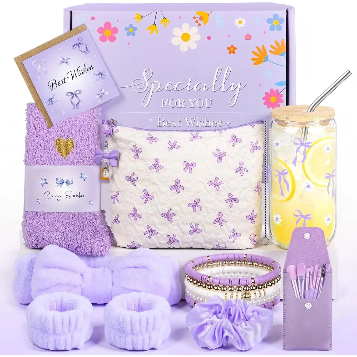 Purple All-in-1 Pamper Gift Basket for Women - Festive Birthday Gift Set for Best Friend, Coworker (Home & Party Supplies)