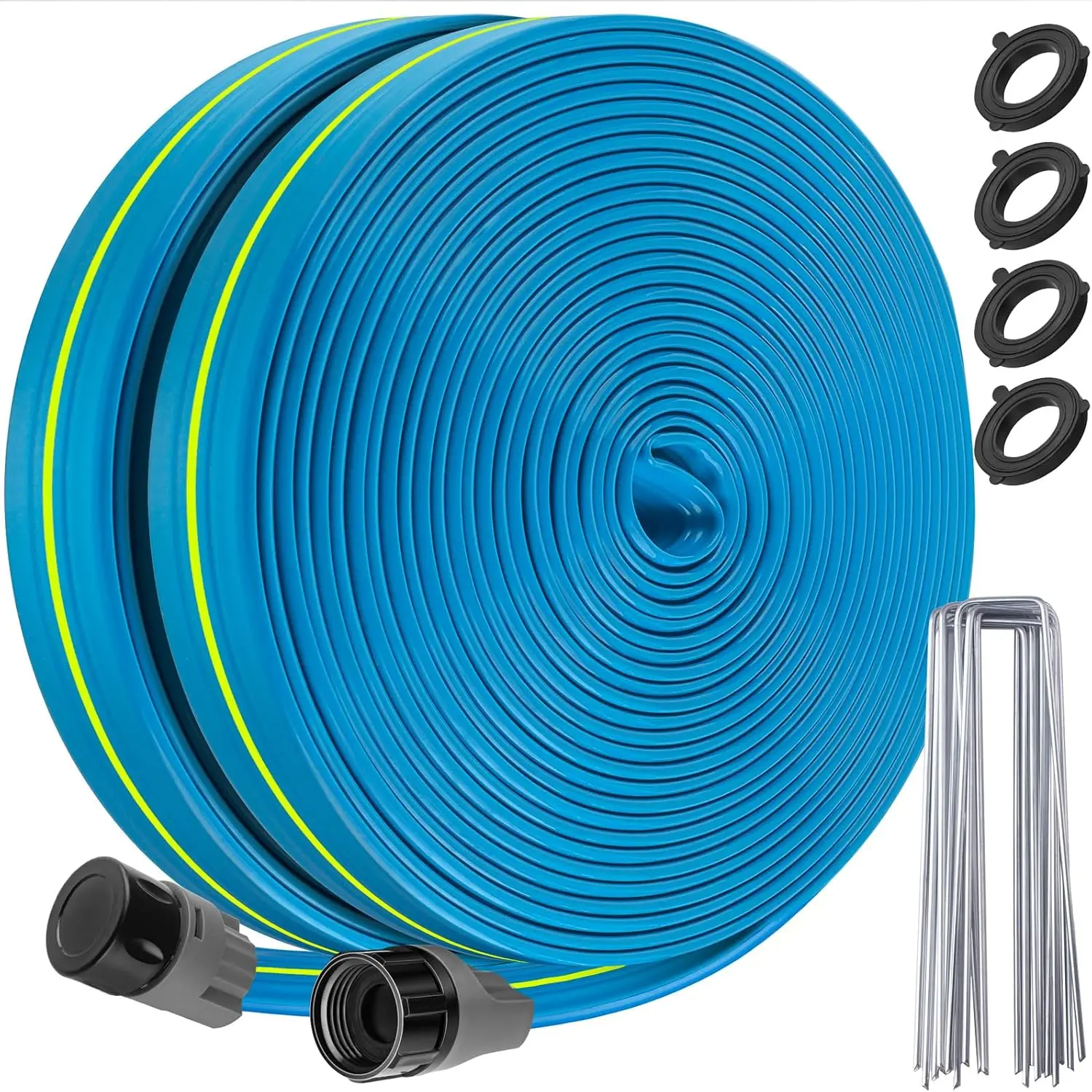 Upgrade Flat Sprinkler Soaker Hose for Garden, Heavy Duty 3-Tube Lawn Irrigation Hose with Landscape Stakes, No-Kink Flexible Watering Hose for Yard,  (15FT)