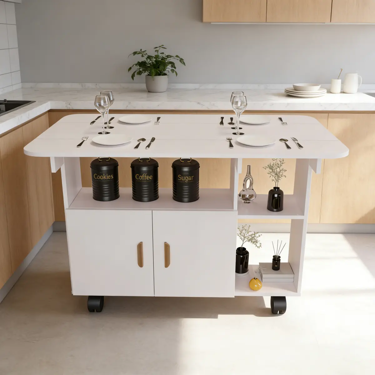 AobtkelModern Movable Folding Dining Table for Small Spaces,Rectangle Drop Leaf Dining Table with Wheels Kitchen Table with Drawer for Dining, Living Room,White