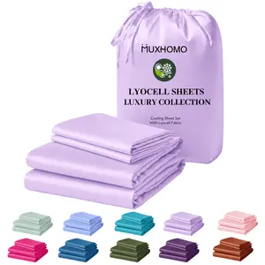 MUXHOMO Cooling Lyocell Sheet Sets | 4PCS Cooling Sheet Set - Ultra-Soft And Breathable With 16 Inch Deep Pocket, Ideal For Hot Sleepers, Includes Flat Sheet, Fitted Sheet And Pillowcases - Ideal Gifts