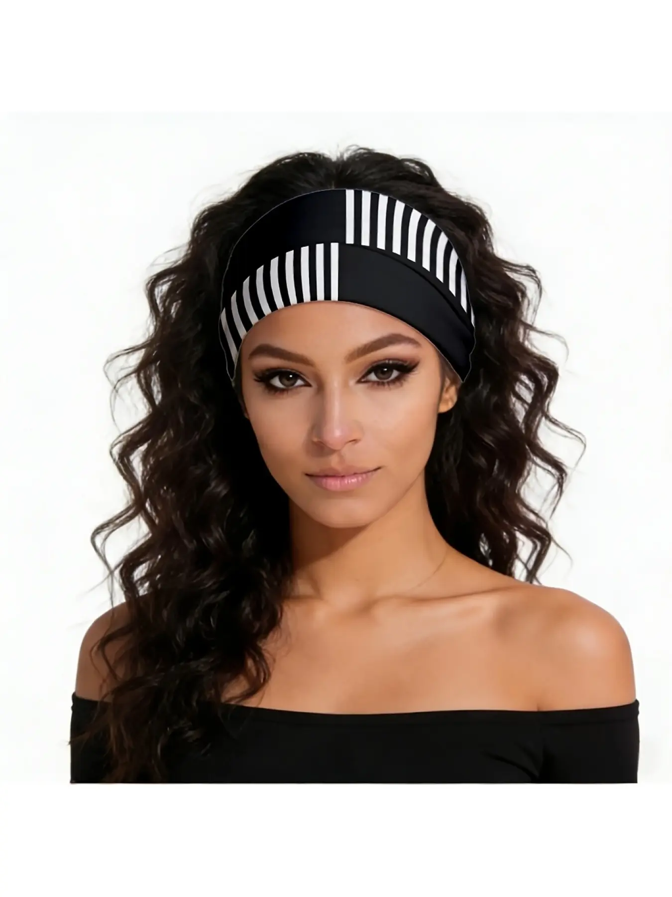 2D FLAT Black And White Vertical Striped Patchwork Headband, for Daily Home Use, Morning Skin Care, Weekend Trips, Shopping, Walking, Girlfriend Gatherings, Photography, Dance Classes, Soft And Comfortable, High-Quality Texture