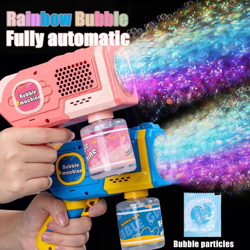 Portable Automatic Bubble Machine, 8-Hole Handheld Glowing Bubbles, Includes 270ML Bubble Solution, Perfect Summer Beach Party Gift