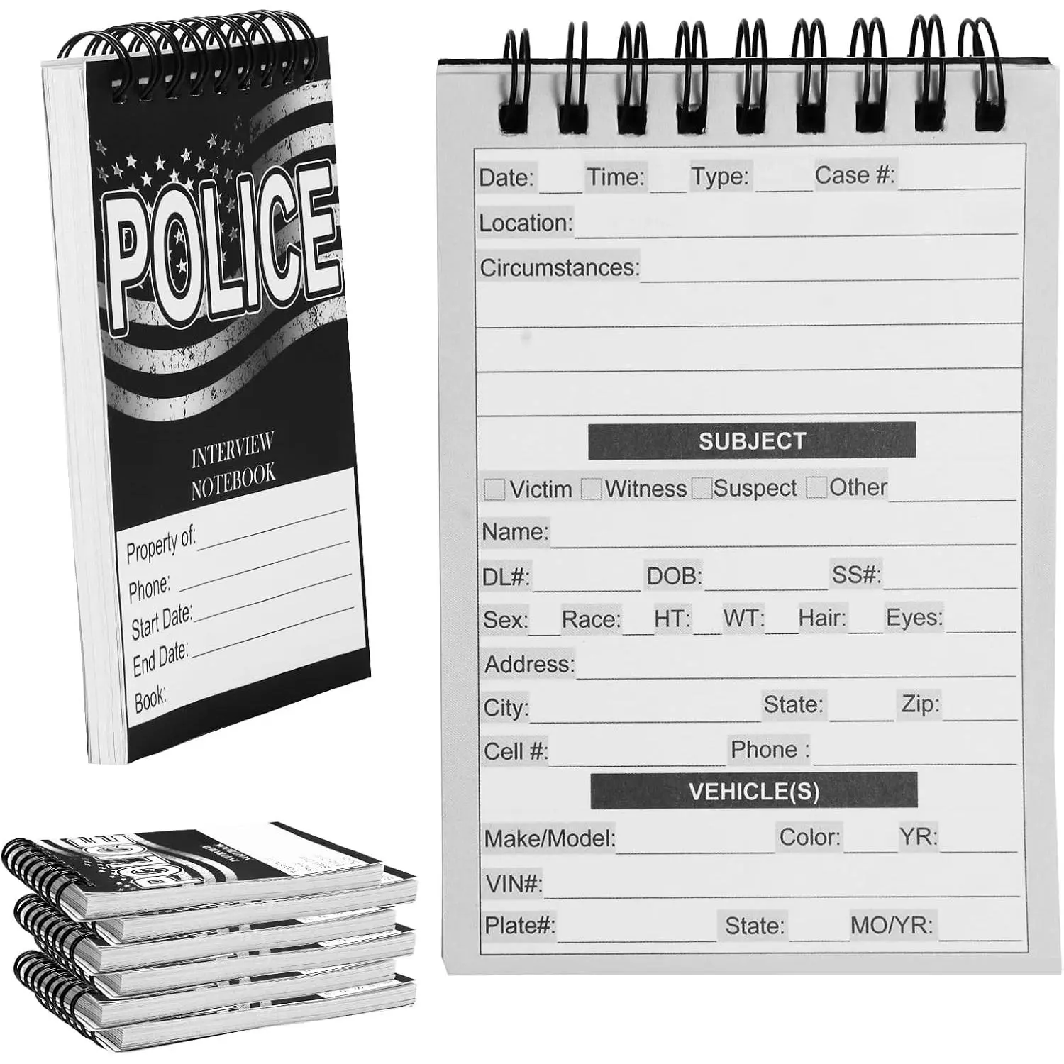 6 count Public Safety  Field Interview Notebook Report Notepad for Law Enforcement Officer Gifts Ticket Book Notebook Cop Interview Equipment Accessories, 70 Sheets/ 140 Pages(3.5x5 Inch)