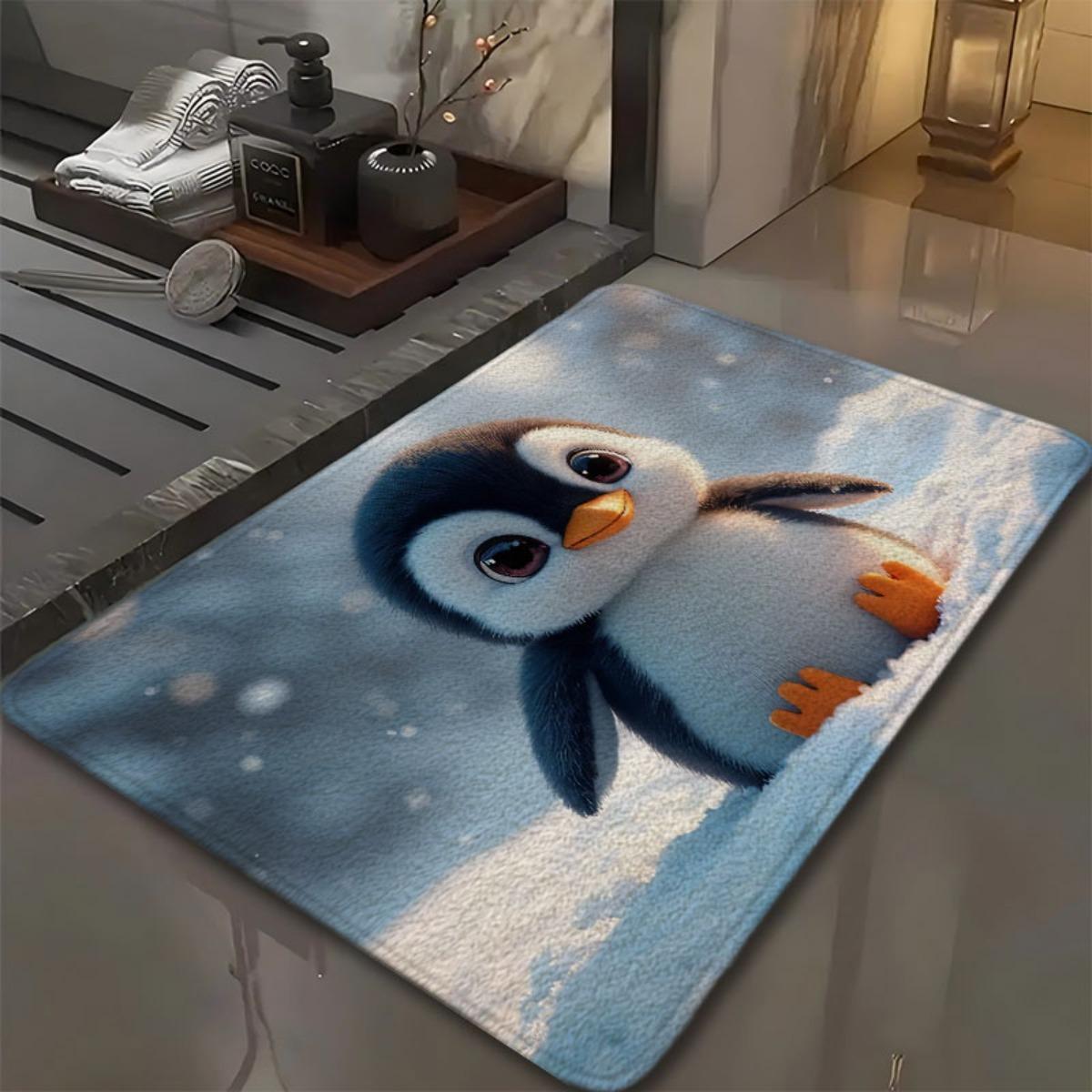 1pc Penguin Bathroom Anti-Slip Mat, Kitchen Mat, Living Room Floor Mat, Flannel Material Anti-Slip, Soft, Comfortable And Easy to Clean, Suitable for Bedroom, Living Room Dining Room, Kitchen Bathroom, Entrance Carpet And Floor Mat, Modern Bath Mat