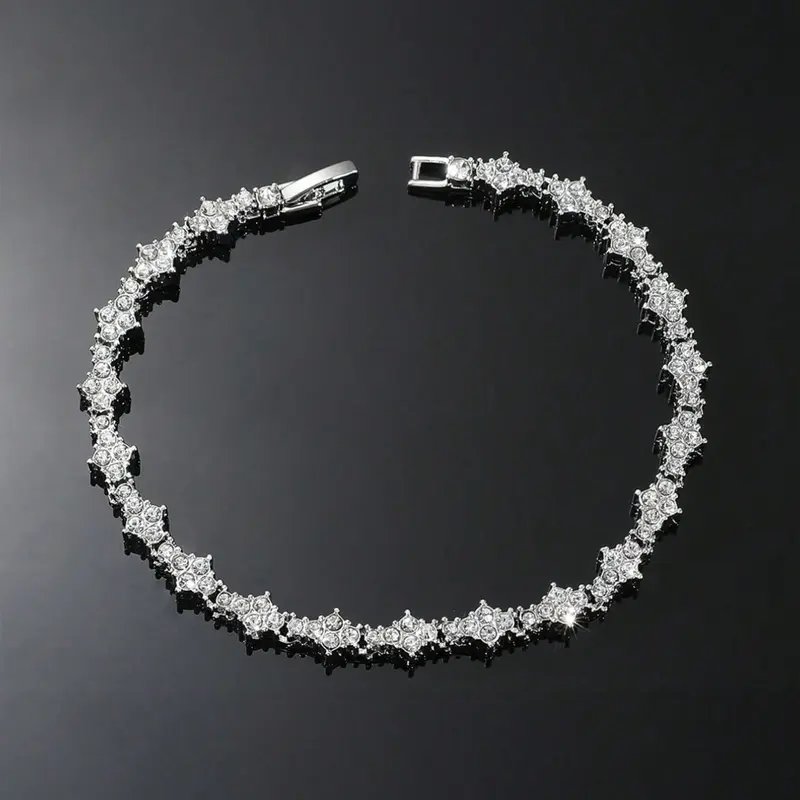 Golden and silver crystal tennis bracelet, Prong cuban bracelet, accessory for both men and women, blending hip-hop style with sparkling cubic zirconia, featuring Cuban chains, its design makes it a gift