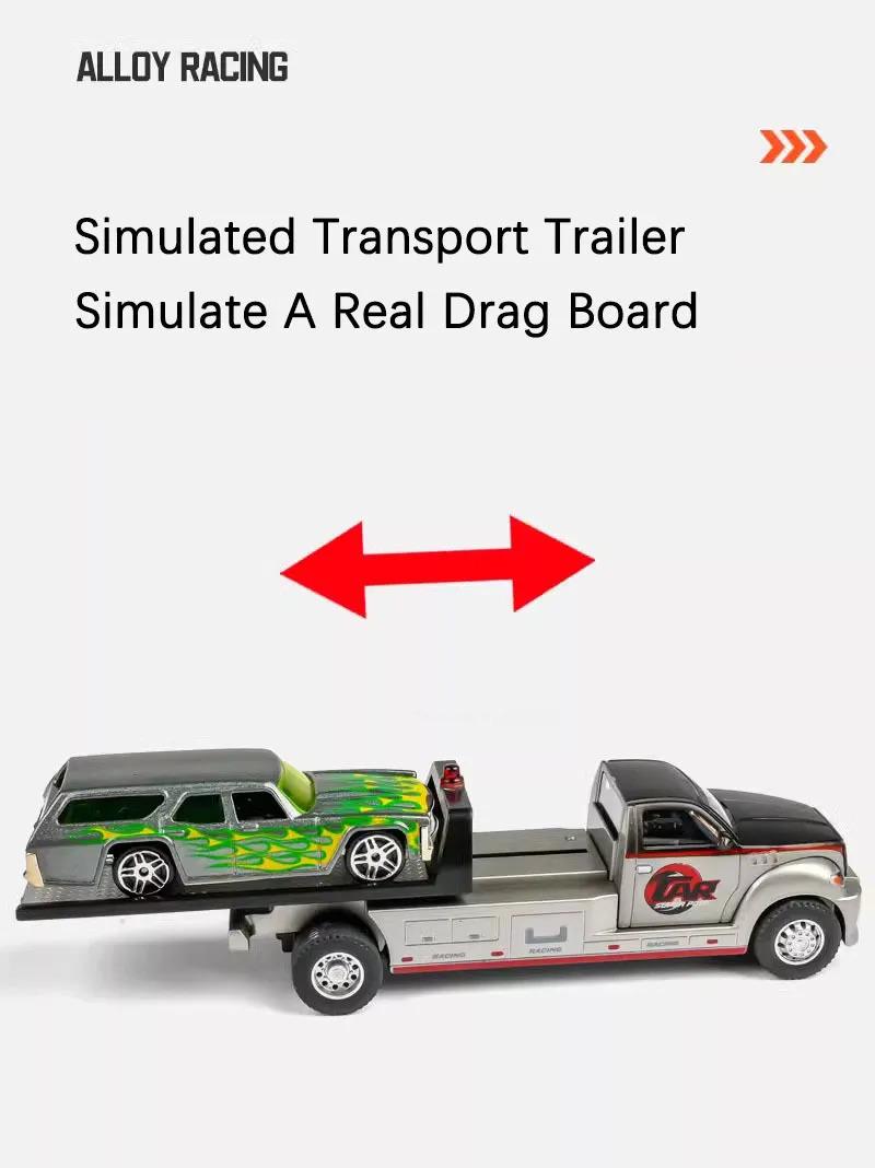 Scale 1:64 Container Alloy Trailer Model Toy Car Diecast Metal Movable Joint Pull Back Rescue Engineering Vehicles Gifts for Kid