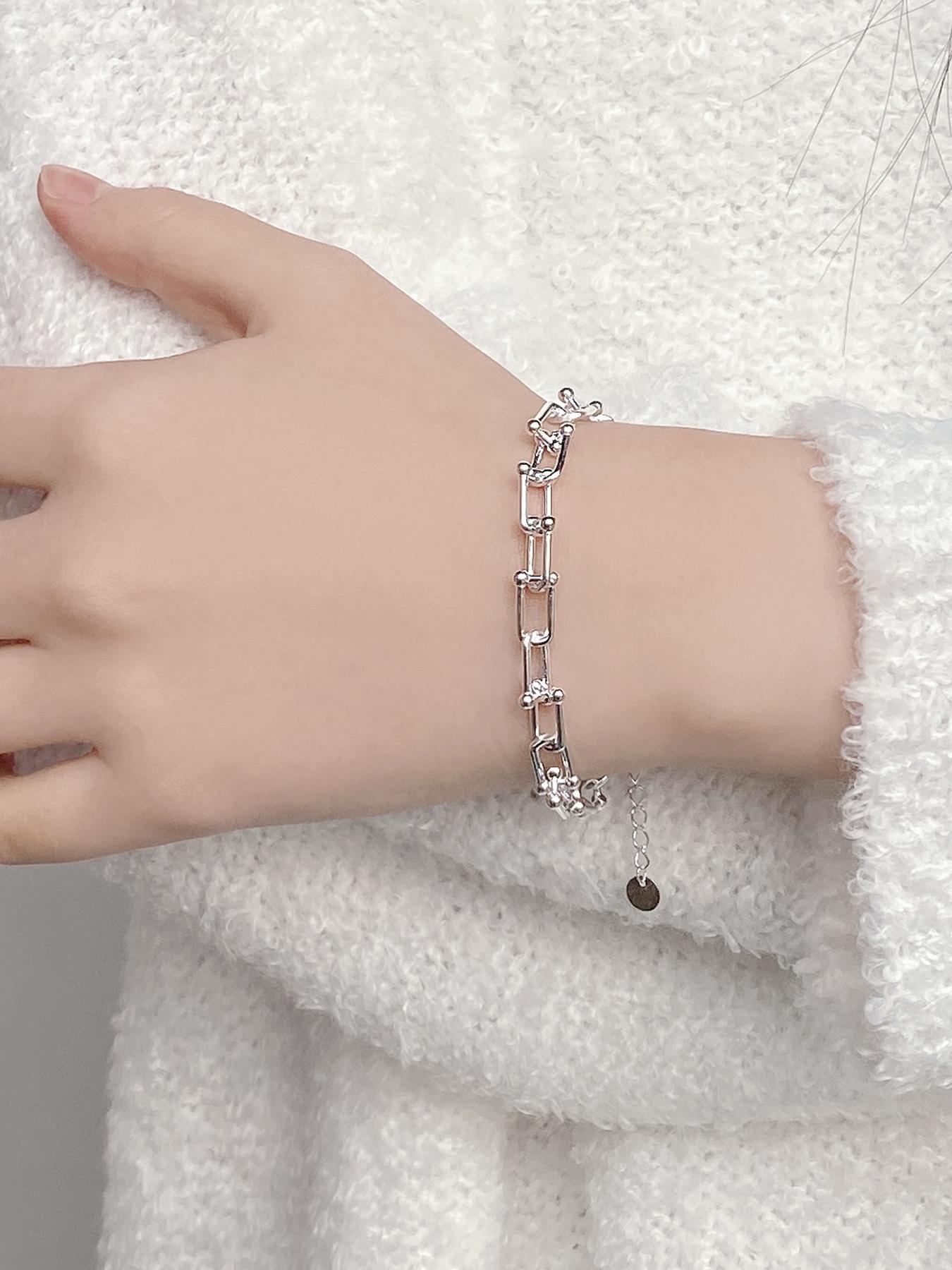 S925 Sterling Silver Minimalist Chain Bracelet, Fashionable U-shaped Horseshoe Buckle Bracelet for Women & Girls, Trendy All-match & Exquisite Jewelry for Birthday Gift, Adjustable Bracelet