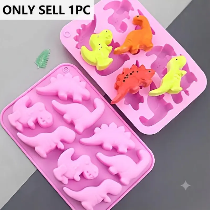 8-Piece Dinosaur Shaped Silicone Cake Mold, Sweet Treat Baking Tool, Handmade Chocolate Molds, Ice Cube Maker DIY Resin Mold