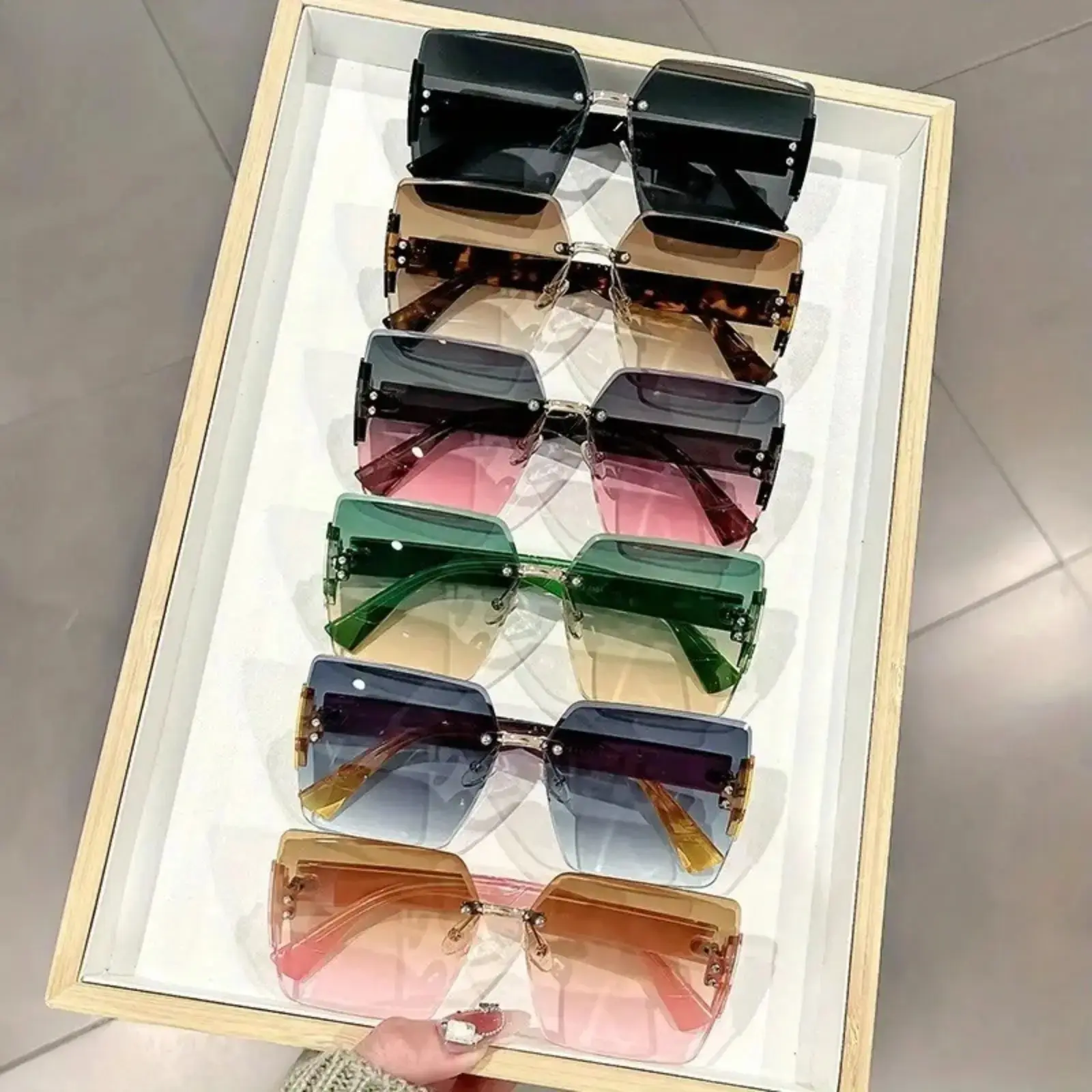 Women’s Oversized Square Sunglasses, Semi Rimless Fashion Eyewear with Blue Light Blocking Lenses, Trendy Y2K Street Style Glasses for Summer, Travel, Beach, Driving and Daily Casual Outfits campingessentials