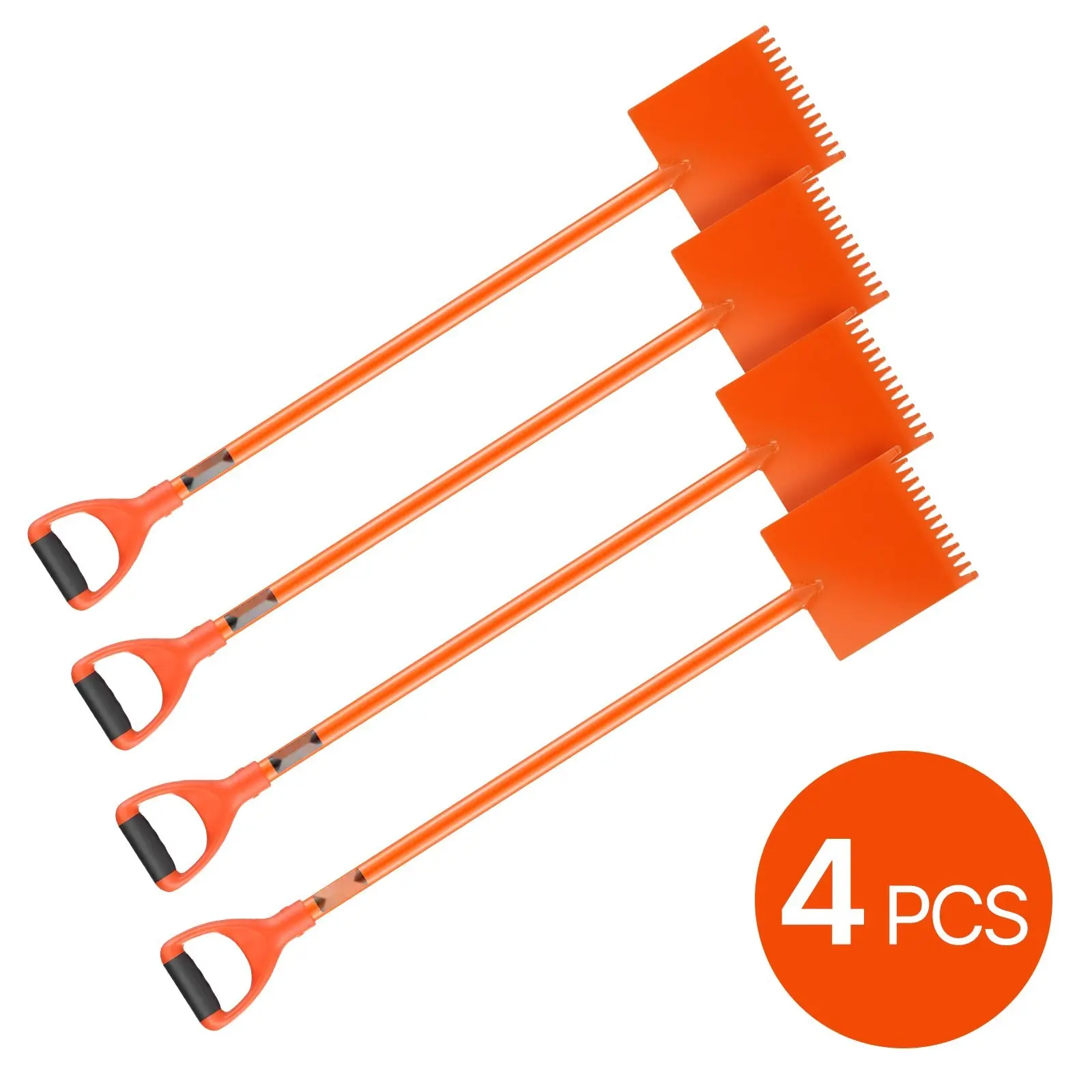 Shingle Shovel 4 Pack With D-Grip Handle Roof Ripper, Lightweight Steel Roofing Tool Set For Shingle Removal And Debris Clearing, Durable Orange Finish, Ergonomic Grip, Weather Resistant Construction
