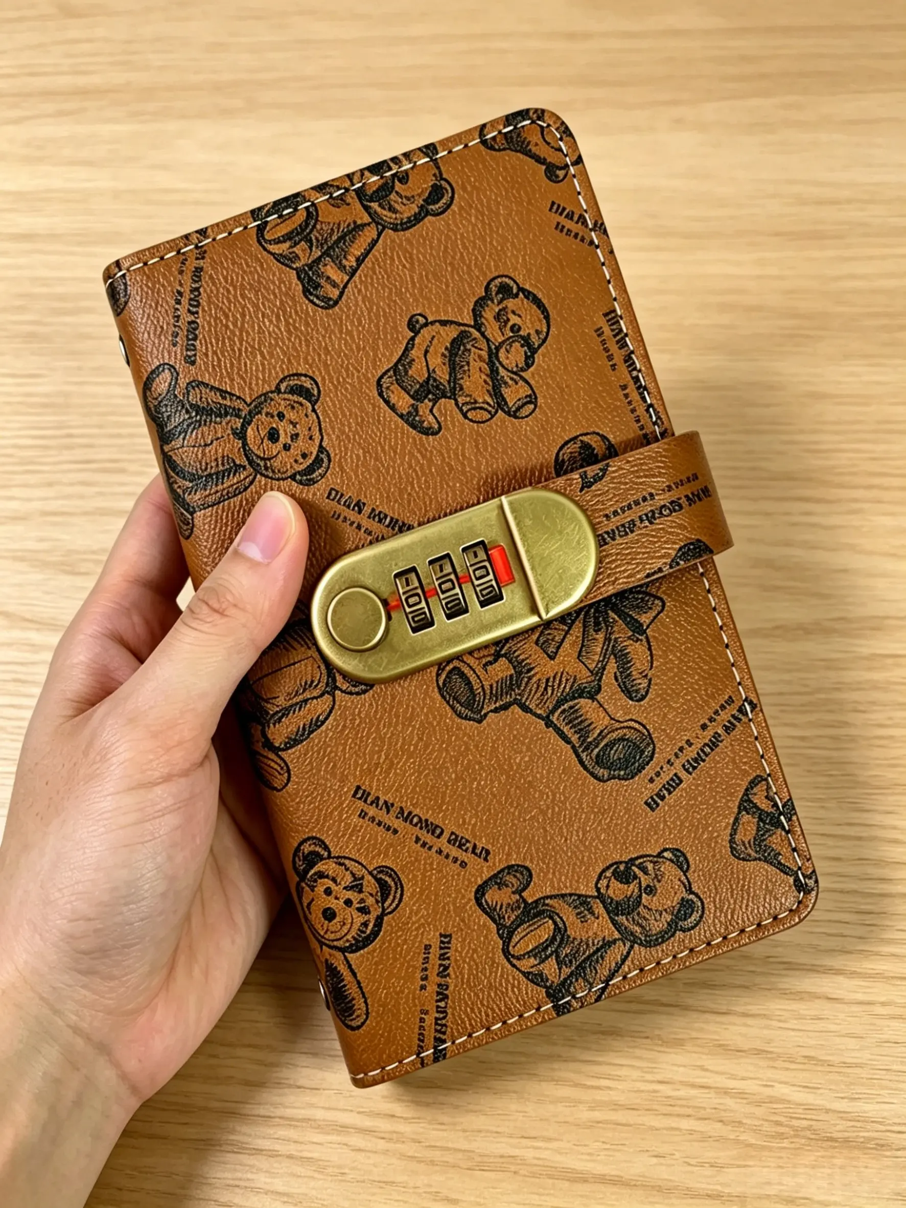 Bear Print Password Lock Card Wallet, Bear Coin Bank with Lock, Secure Storage Wallet, Cute Design, Perfect for Everyday Use, Coin Purse