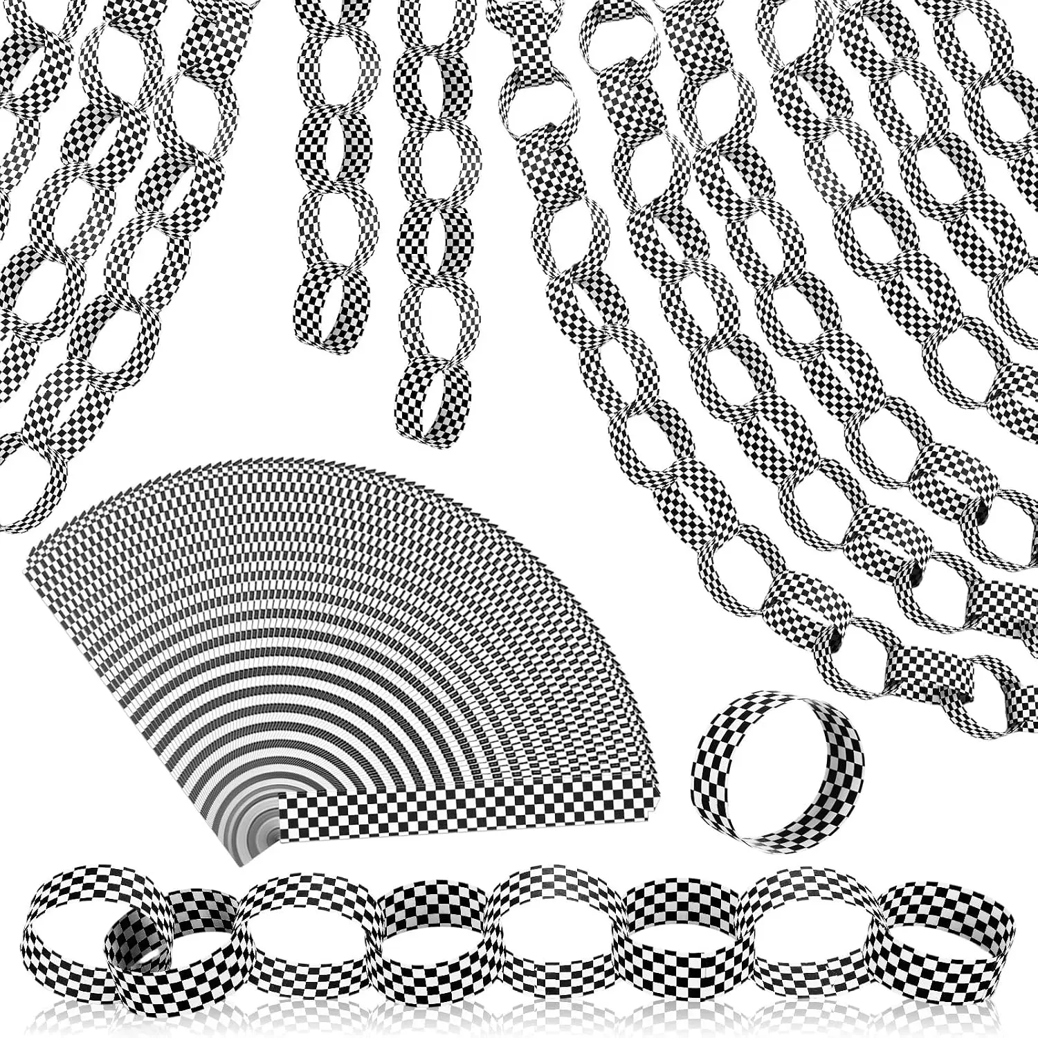 600 Sheets Black White Checkered Birthday Party Decorations 0.98'' x 7.87'' Paper Chain Garland Hangable Paper Chains Strips with Buckle for Birthday Wedding Party, DIY Craft Supplies