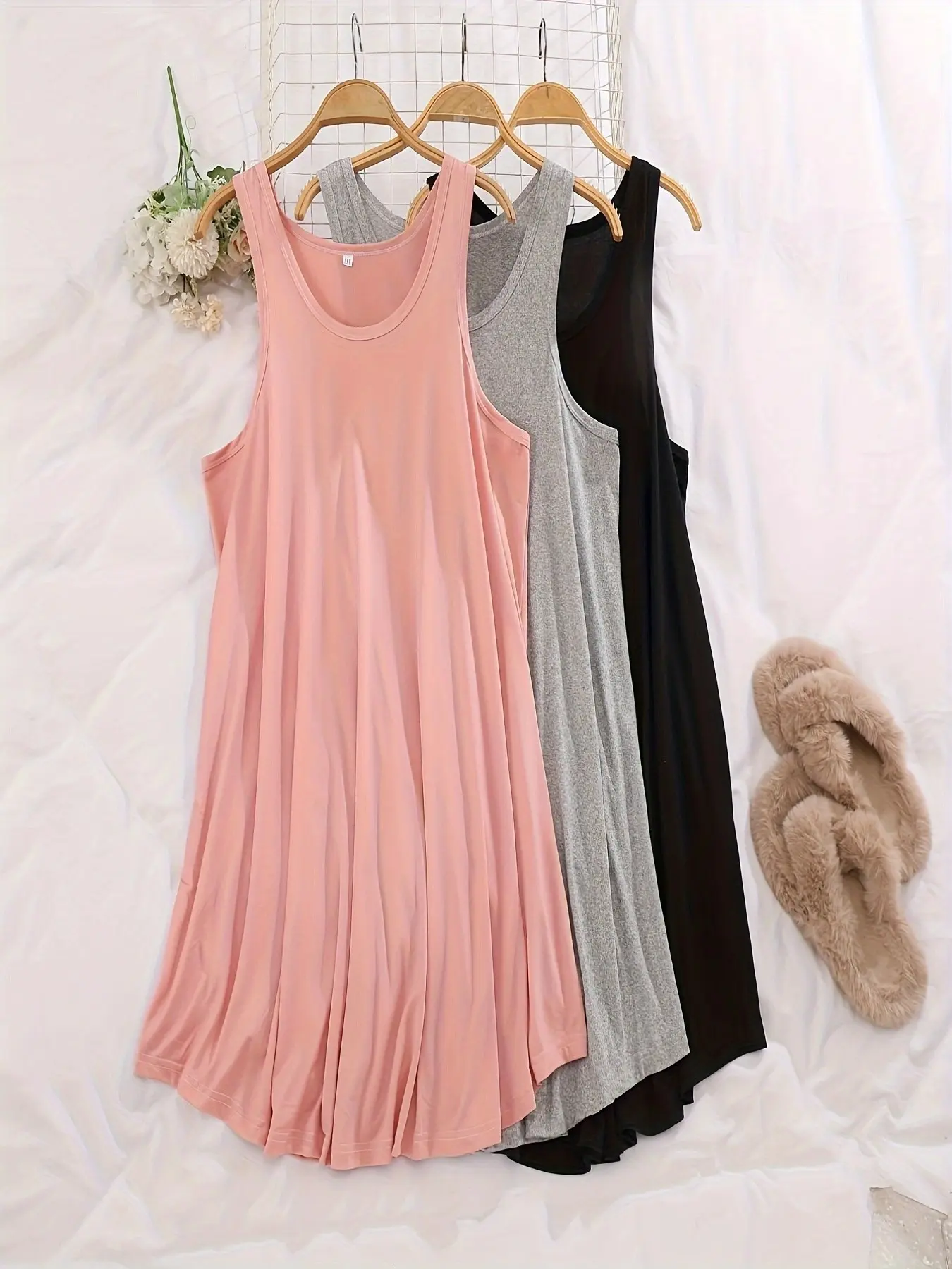 3-Piece Comfortable Loose Tank Top Nightgowns, Ideal for Spring and Summer, Cozy Home Wear Sleepwear Dresses, Soft and Relaxing