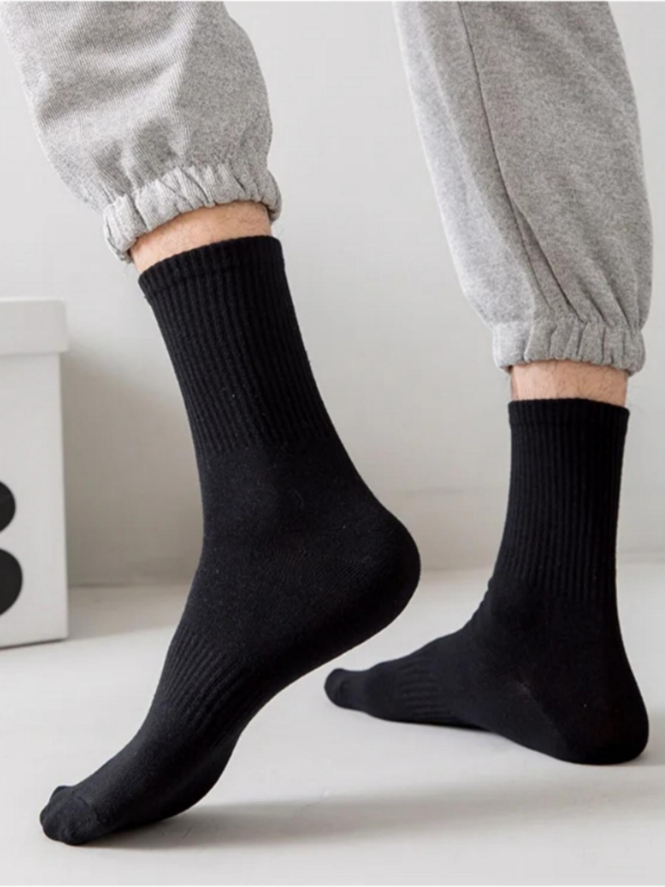 Men's Solid Color Crew Socks, Sock Set, Casual Comfy Breathable Socks for Daily Outdoor Wear, Socks for Men