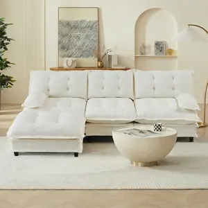 107" 3-Seater Cloud Sofa, Modular Sectional Couch, Modern Deep Seat Sofa for Living Room, Comfy Lattice Decored Seat Cushion, Breathable Chenille Fabric, Beige