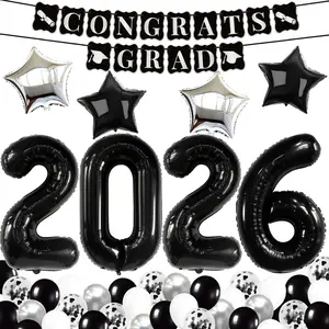 Black and Silver Graduation Decorations 2026 Set - 43 Pieces, Balloons & Congrats Grad Banner