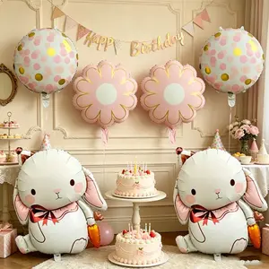 6pcs Bunny Carrot Shape Balloons, Daisy Round Ball Balloon Set, Birthday Party Decorations, Festival Celebration Atmosphere Decor