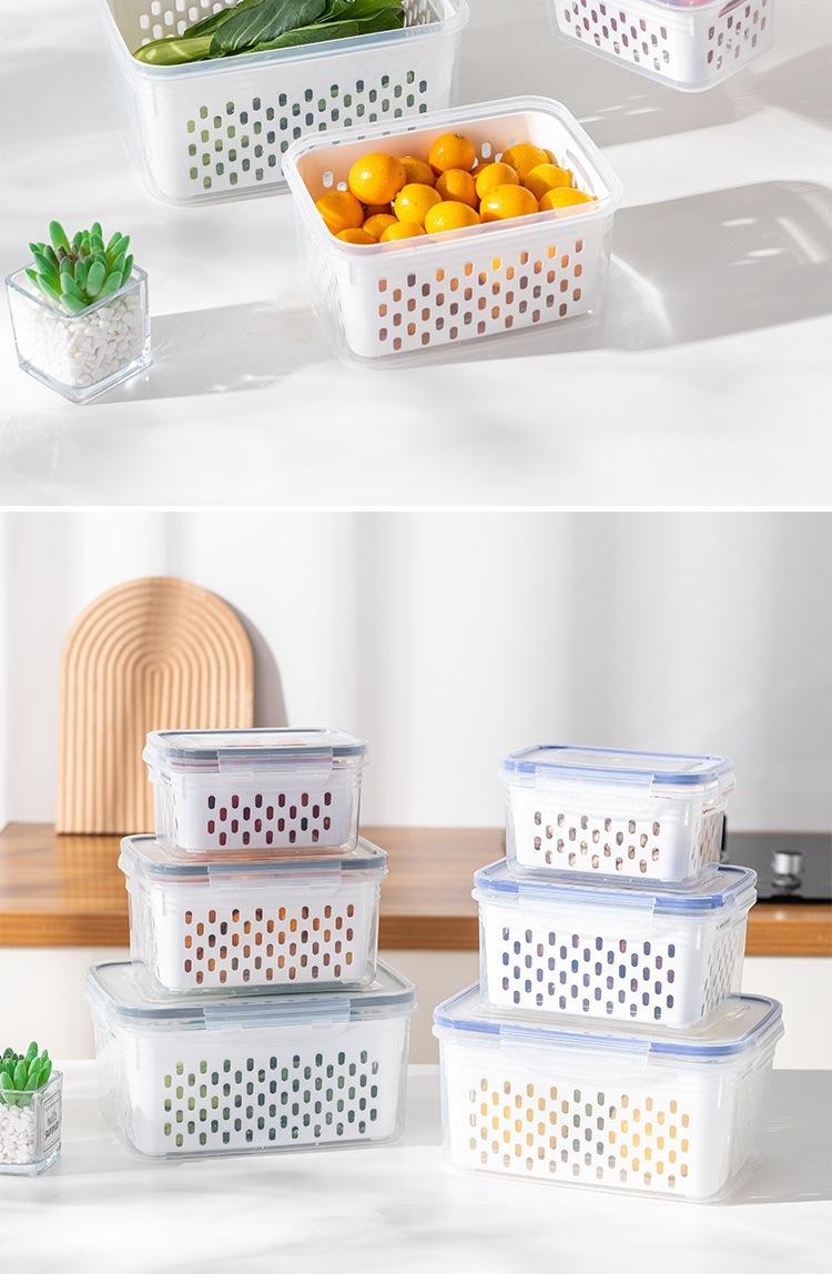 Household sealed fresh-keeping storage box, double-layer kitchen fresh-keeping box with drain basket