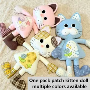 Patchwork Fabric Cat Doll, Patched Plush Toy, Cuddly Pillow Gift, Unique Handmade Craftsmanship, Perfect for Collectors & Enthusiasts